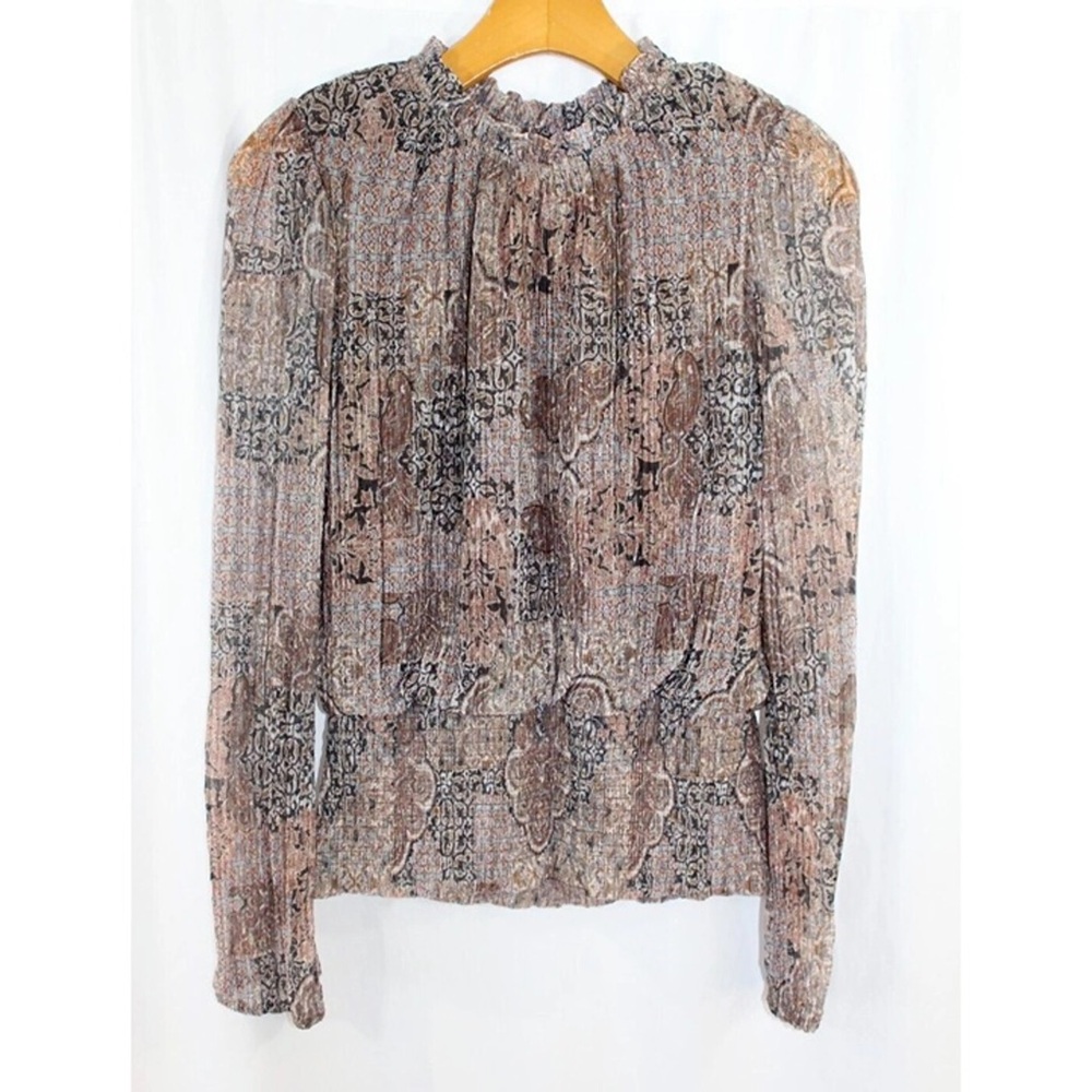 JOIE Metallic Paisley Ruffed Top Size Large